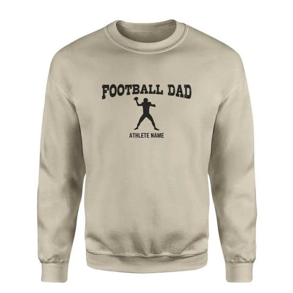 Football Dad with Football Player Icon and Football Player Name on a Sweatshirt with a Black Graphic