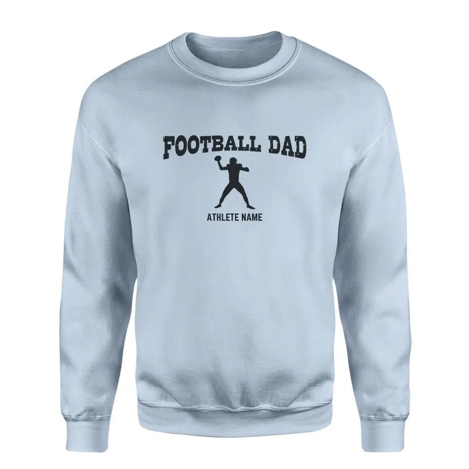 Football Dad with Football Player Icon and Football Player Name on a Sweatshirt with a Black Graphic
