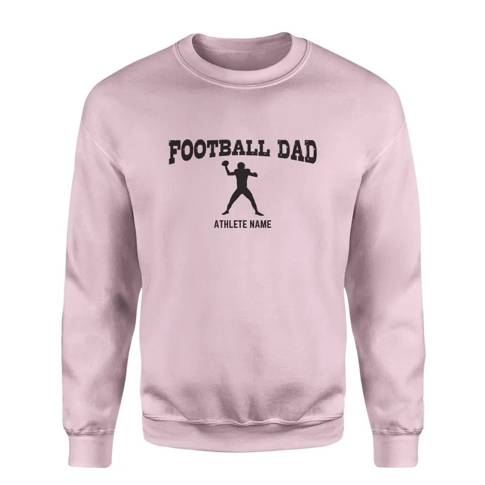 Football Dad with Football Player Icon and Football Player Name on a Sweatshirt with a Black Graphic