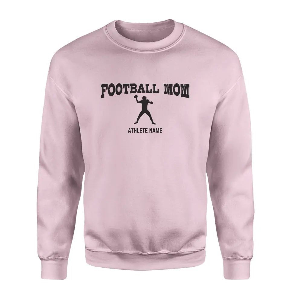 Football Mom with Football Player Icon and Football Player Name on a Sweatshirt with a Black Graphic