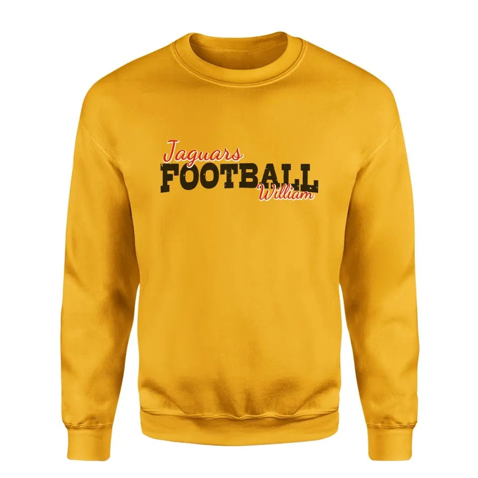 Custom Football Mascot and Football Player Name on a Sweatshirt with a Black Graphic