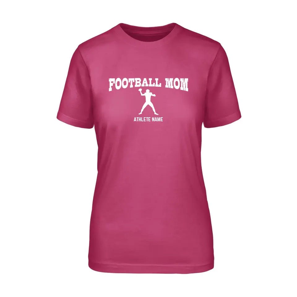 Football Mom with Football Player Icon and Football Player Name on a Unisex T-Shirt with a White Graphic