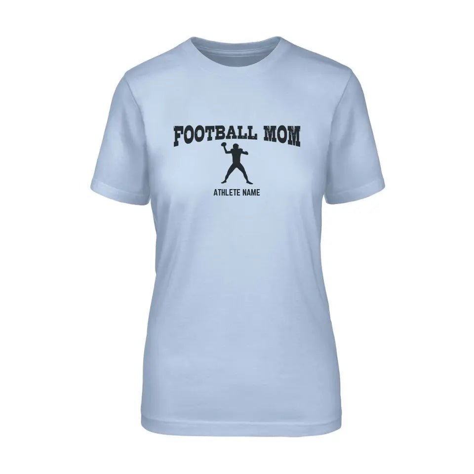 Football Mom with Football Player Icon and Football Player Name on a Unisex T-Shirt with a Black Graphic