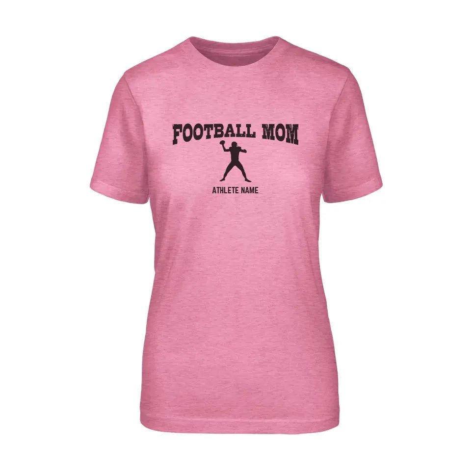 Football Mom with Football Player Icon and Football Player Name on a Unisex T-Shirt with a Black Graphic