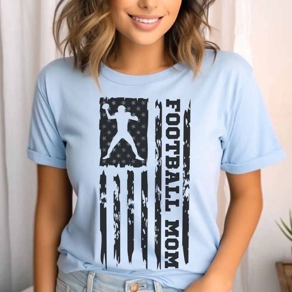 Football Mom Vertical Flag on a Unisex T-Shirt with a Black Graphic