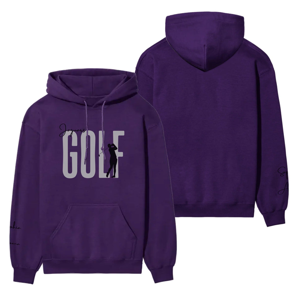 Personalized Golf on a Hoodie With Modern Bold Designs and Golfer Name on Sleeve on a Hoodie
