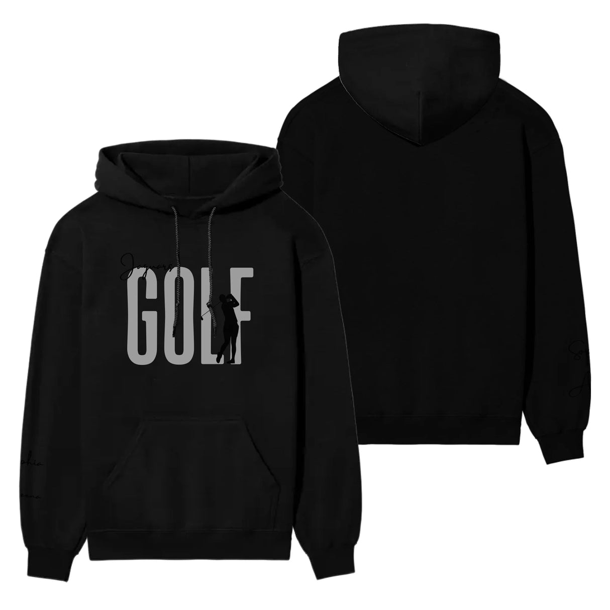 Personalized Golf on a Hoodie With Modern Bold Designs and Golfer Name on Sleeve on a Hoodie
