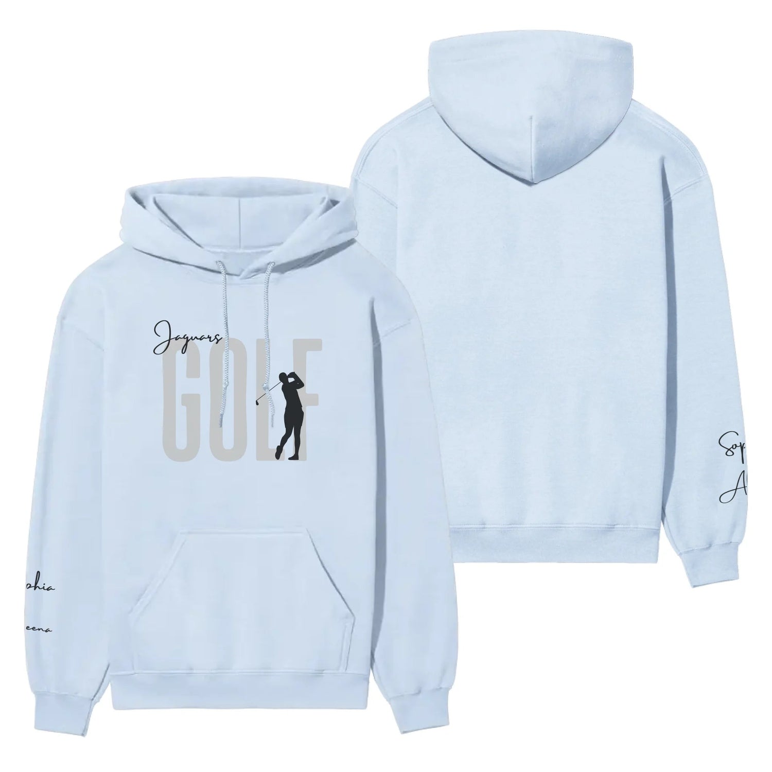 Personalized Golf on a Hoodie With Modern Bold Designs and Golfer Name on Sleeve on a Hoodie