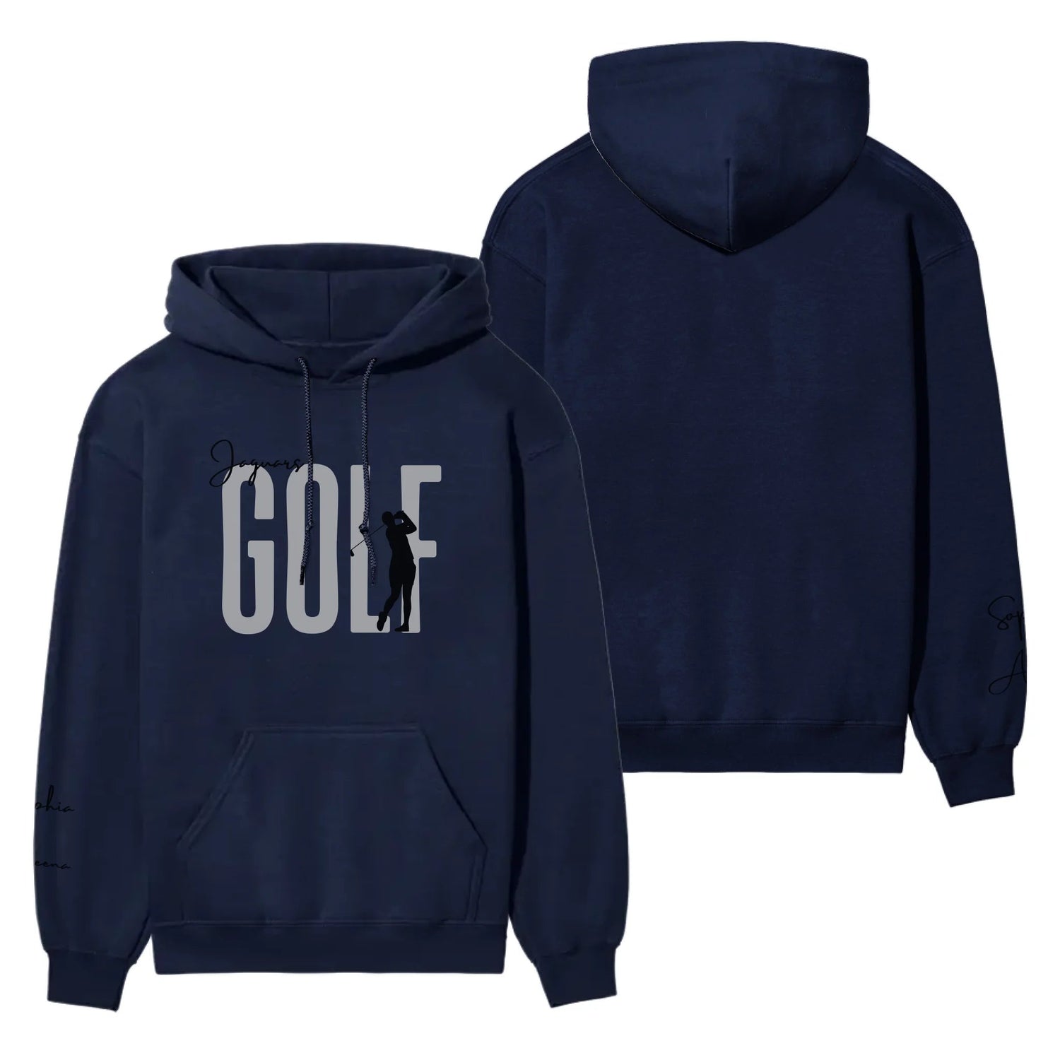 Personalized Golf on a Hoodie With Modern Bold Designs and Golfer Name on Sleeve on a Hoodie