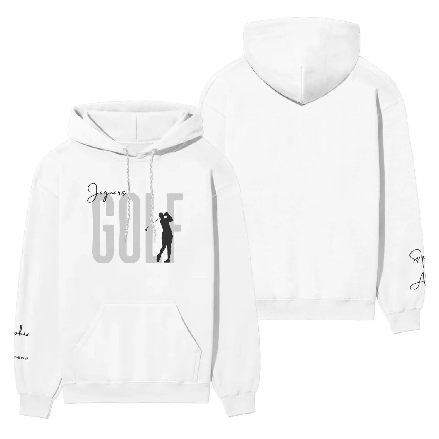 Personalized Golf on a Hoodie With Modern Bold Designs and Golfer Name on Sleeve on a Hoodie