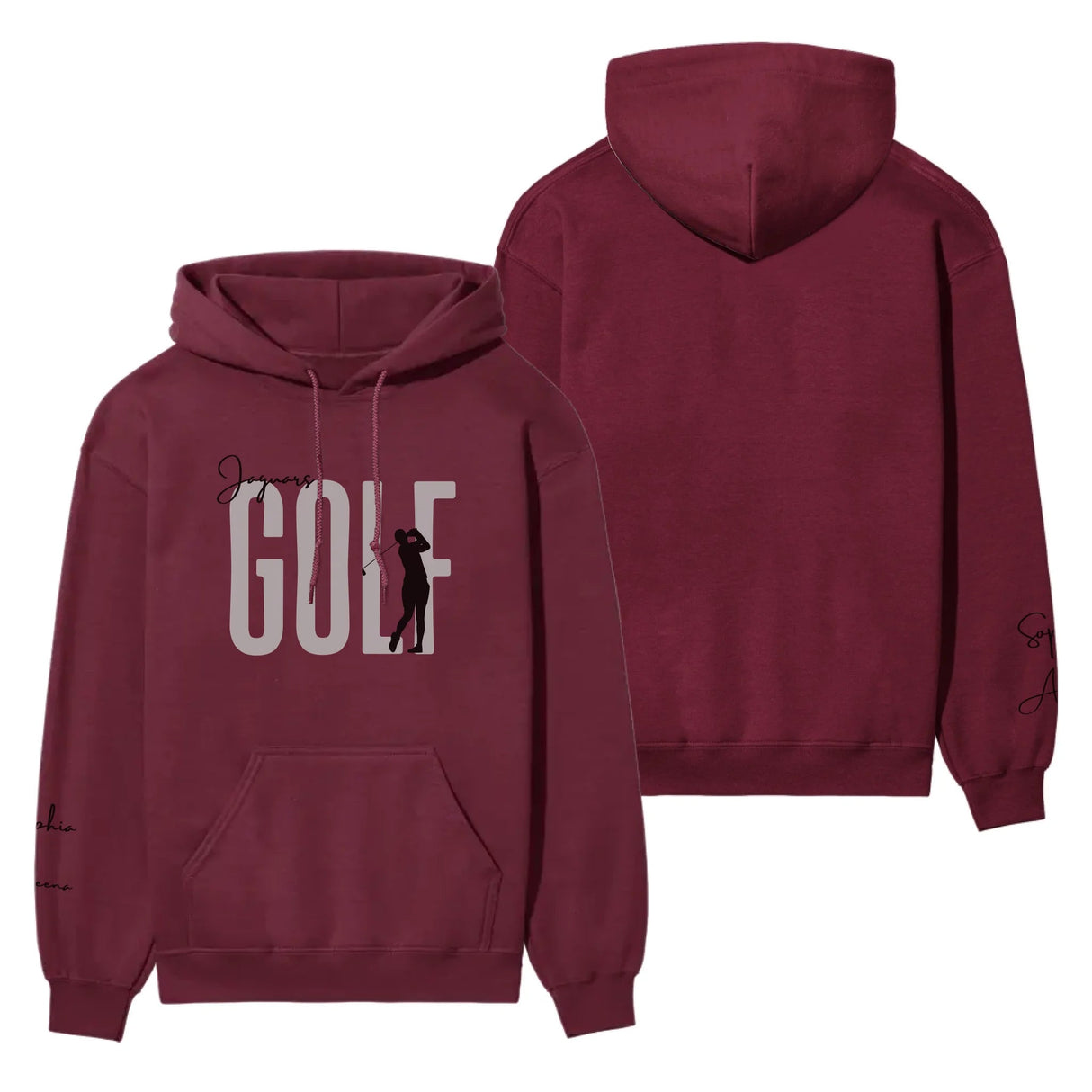 Personalized Golf on a Hoodie With Modern Bold Designs and Golfer Name on Sleeve on a Hoodie