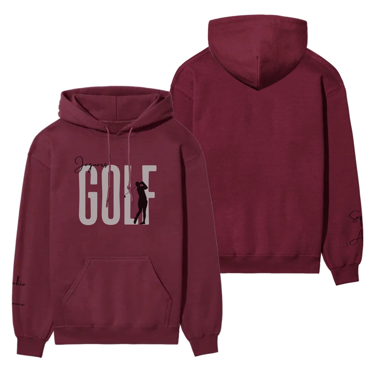 Personalized Golf on a Hoodie With Modern Bold Designs and Golfer Name on Sleeve on a Hoodie