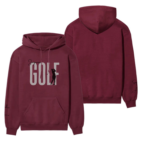 Personalized Golf on a Hoodie With Modern Bold Designs and Golfer Name on Sleeve on a Hoodie