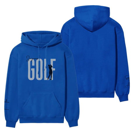 Personalized Golf on a Hoodie With Modern Bold Designs and Golfer Name on Sleeve on a Hoodie