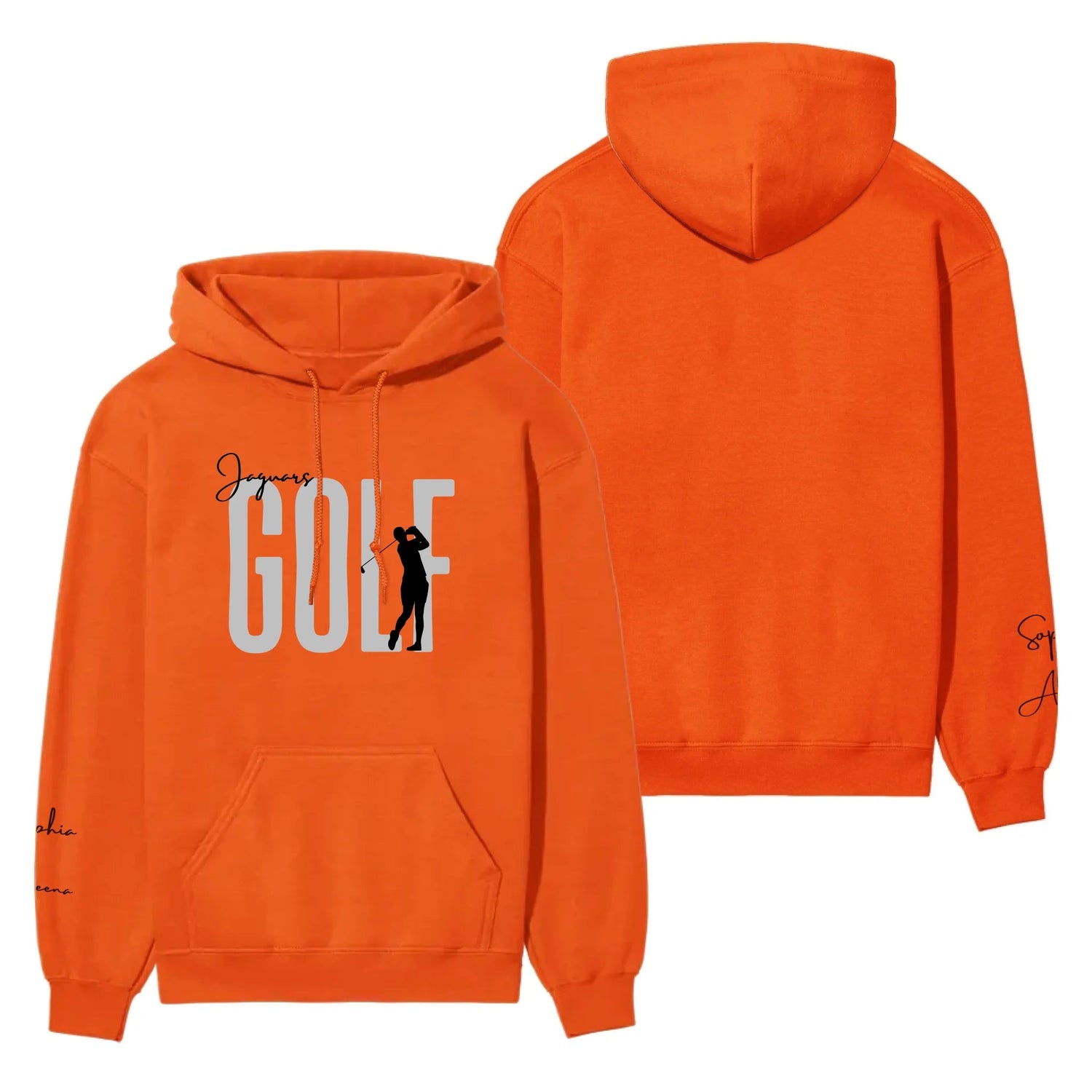 Personalized Golf on a Hoodie With Modern Bold Designs and Golfer Name on Sleeve on a Hoodie