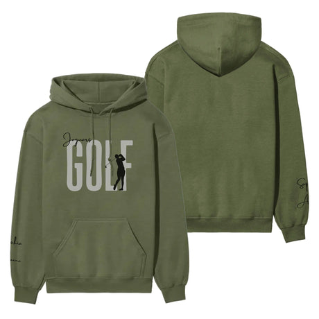 Personalized Golf on a Hoodie With Modern Bold Designs and Golfer Name on Sleeve on a Hoodie