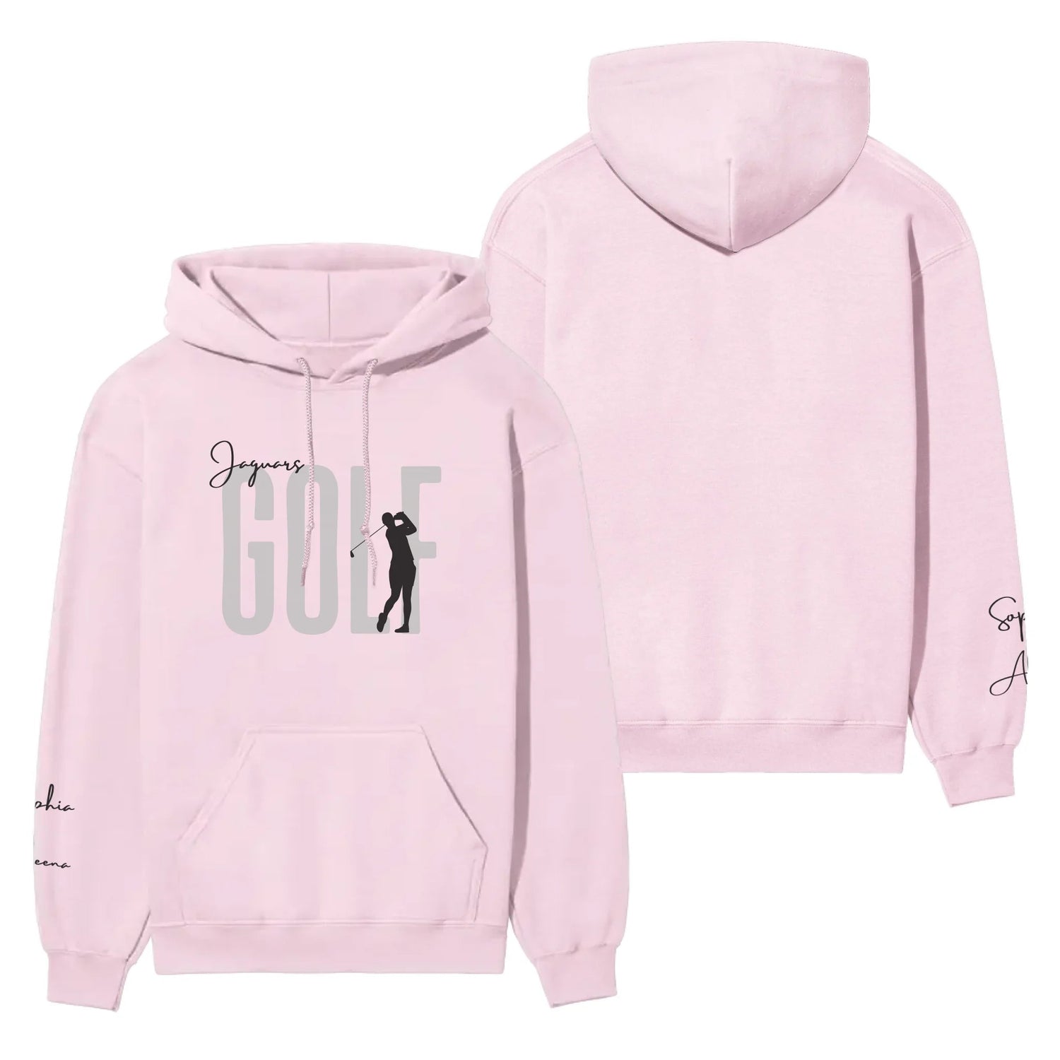 Personalized Golf on a Hoodie With Modern Bold Designs and Golfer Name on Sleeve on a Hoodie