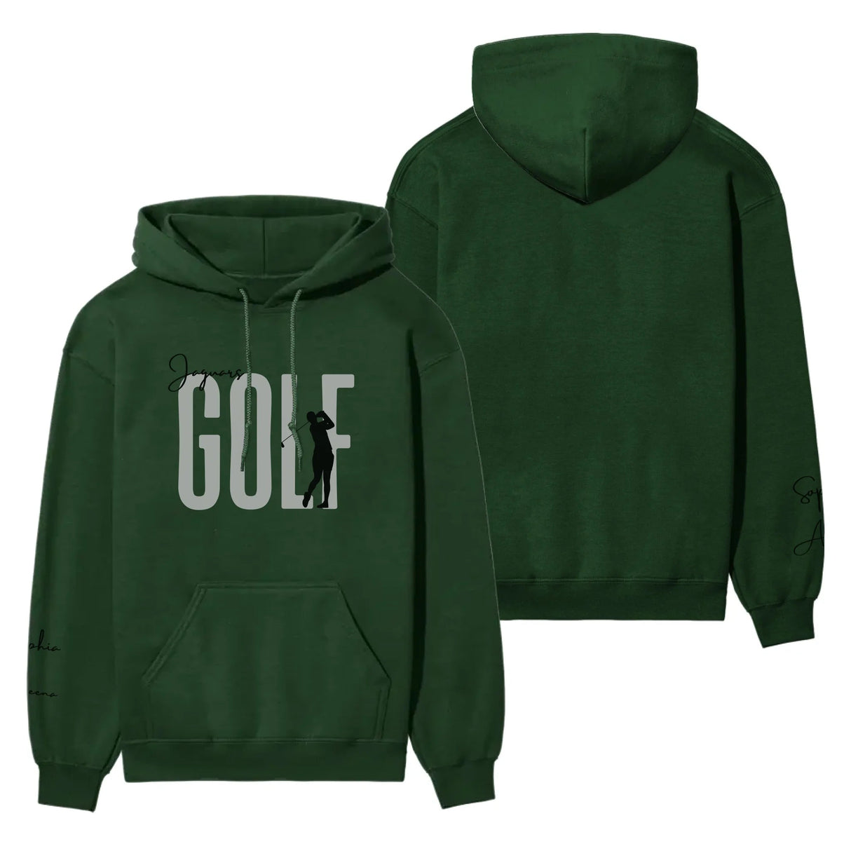 Personalized Golf on a Hoodie With Modern Bold Designs and Golfer Name on Sleeve on a Hoodie