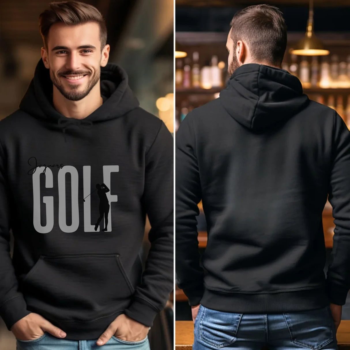 Personalized Golf on a Hoodie With Modern Bold Designs and Golfer Name on Sleeve on a Hoodie
