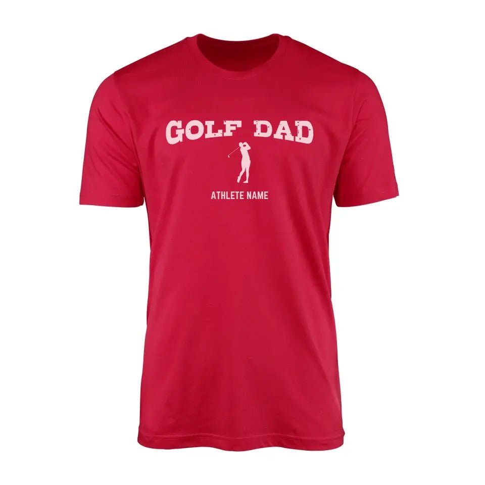 Golf Dad with Golfer Icon and Golfer Name on a Men's T-Shirt with a White Graphic