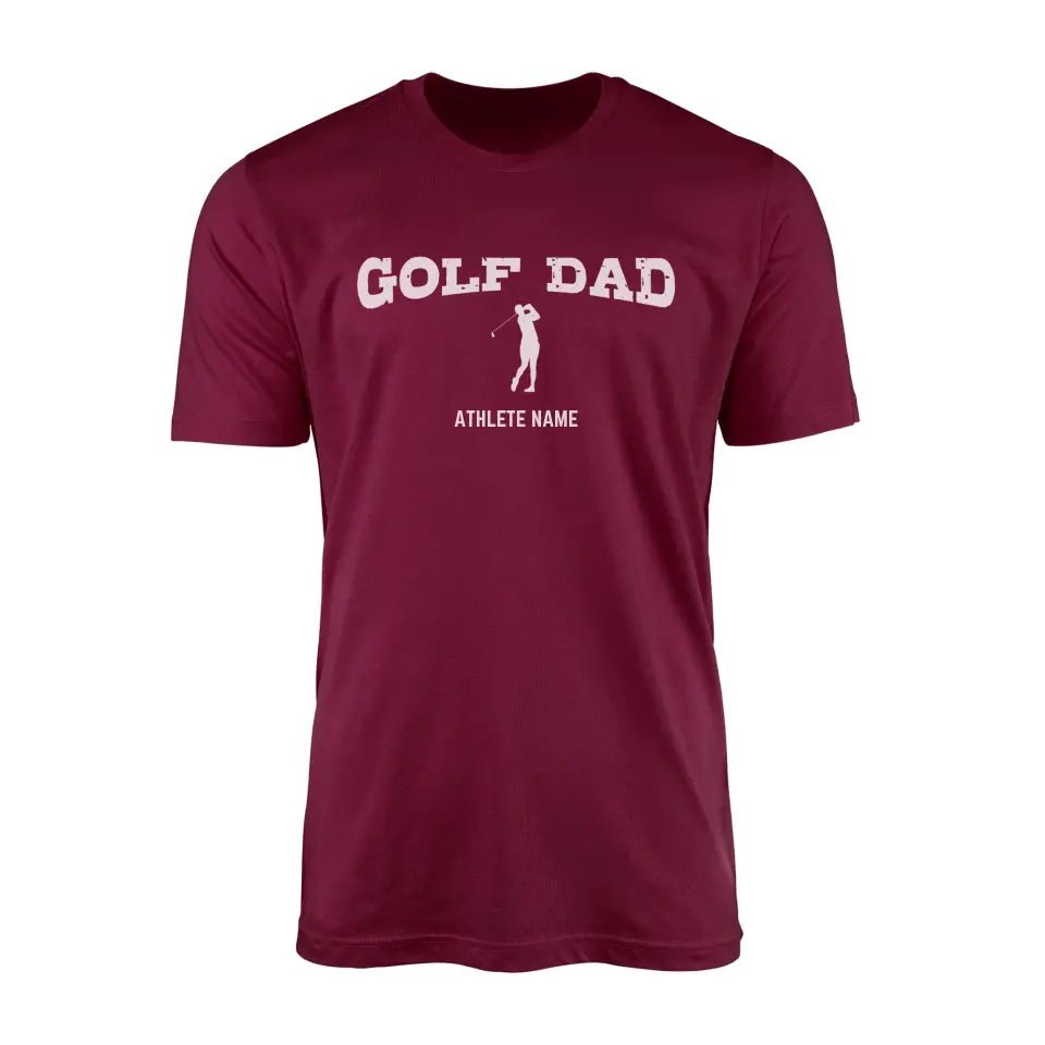 Golf Dad with Golfer Icon and Golfer Name on a Men's T-Shirt with a White Graphic