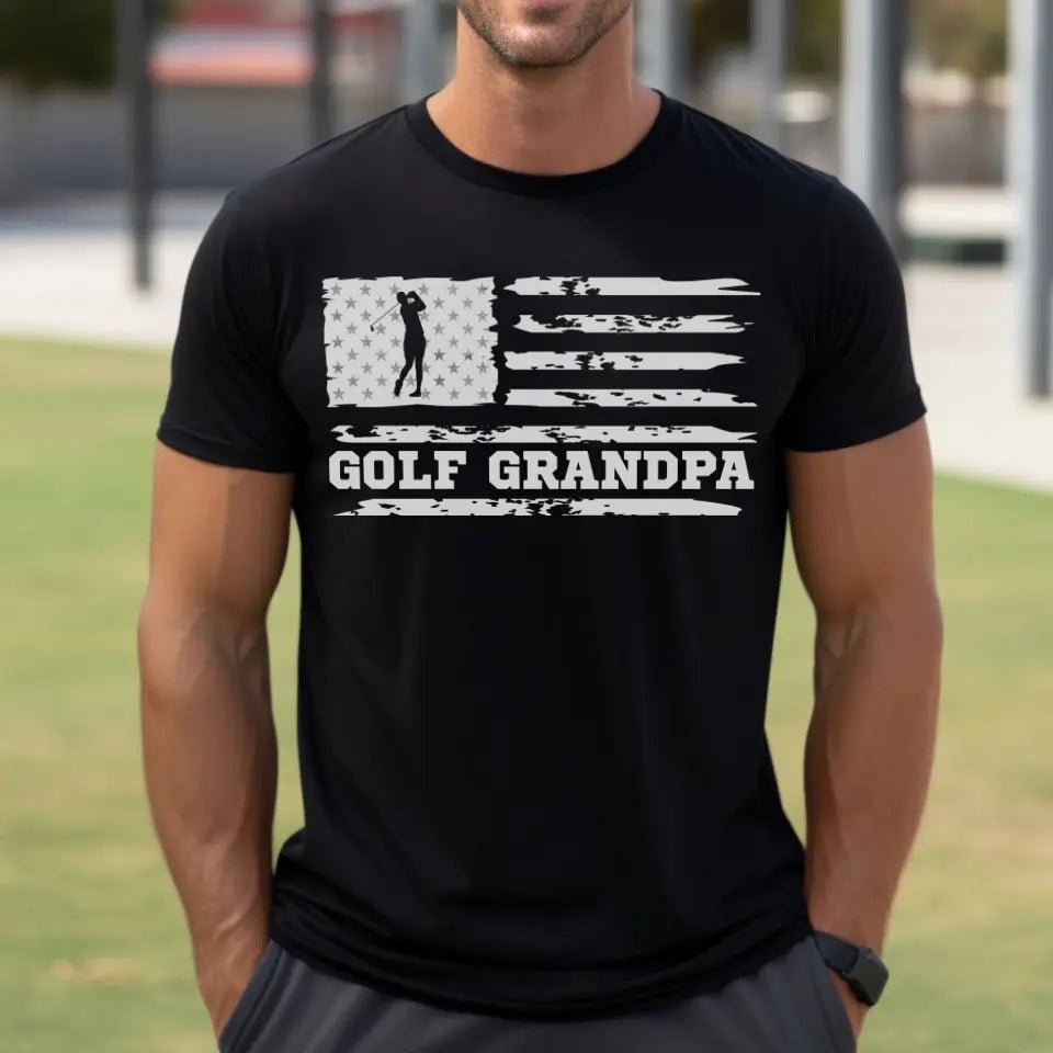 Golf Grandpa Horizontal Flag on a Men's T-Shirt with a White Graphic