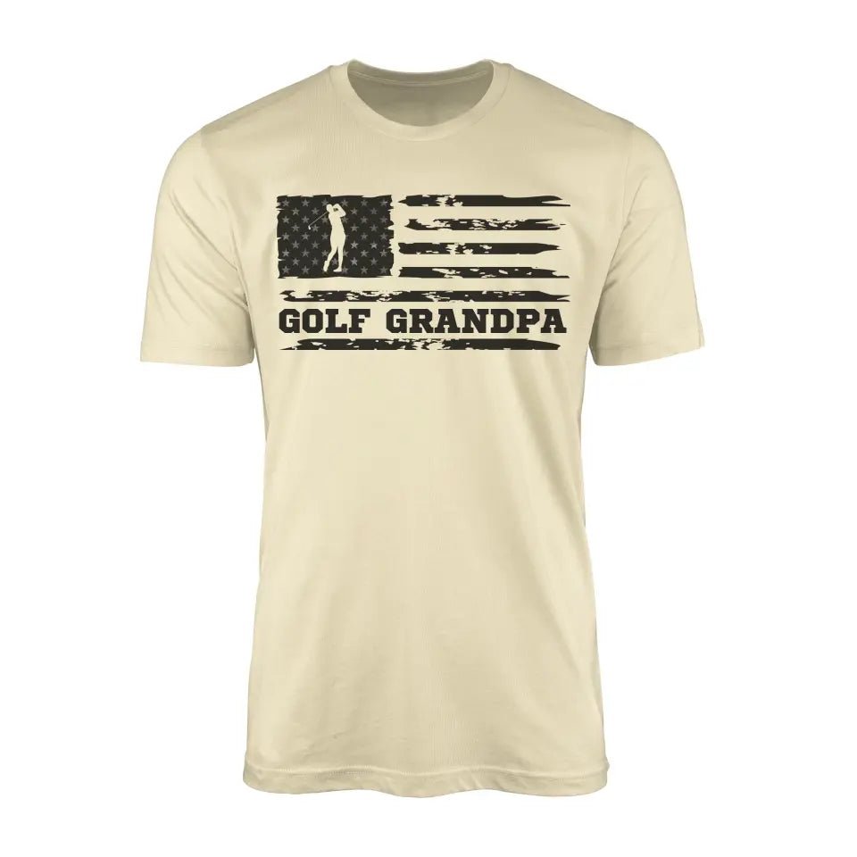 Golf Grandpa Horizontal Flag on a Men's T-Shirt with a Black Graphic
