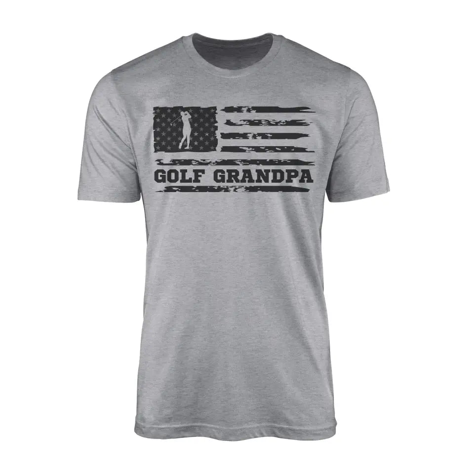 Golf Grandpa Horizontal Flag on a Men's T-Shirt with a Black Graphic