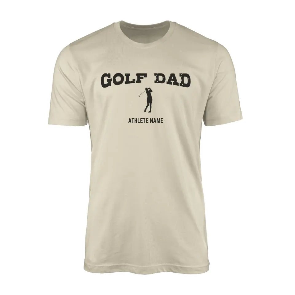 Golf Dad with Golfer Icon and Golfer Name on a Men's T-Shirt with a Black Graphic