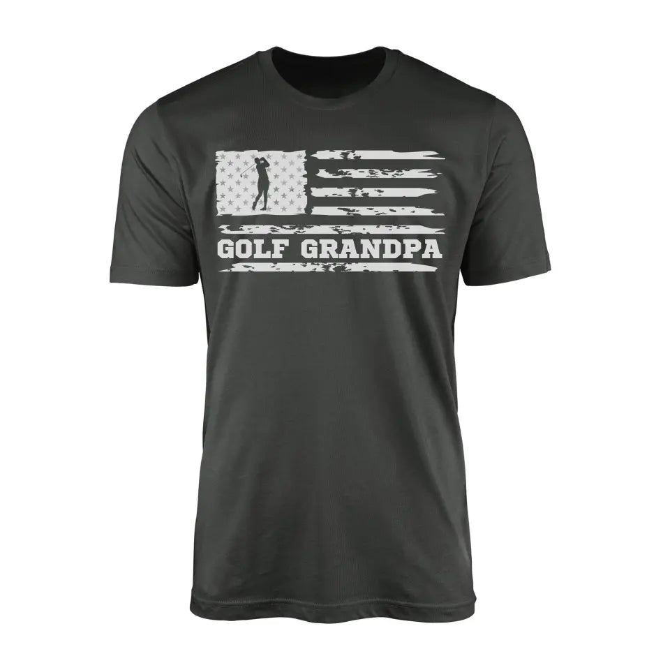 Golf Grandpa Horizontal Flag on a Men's T-Shirt with a White Graphic