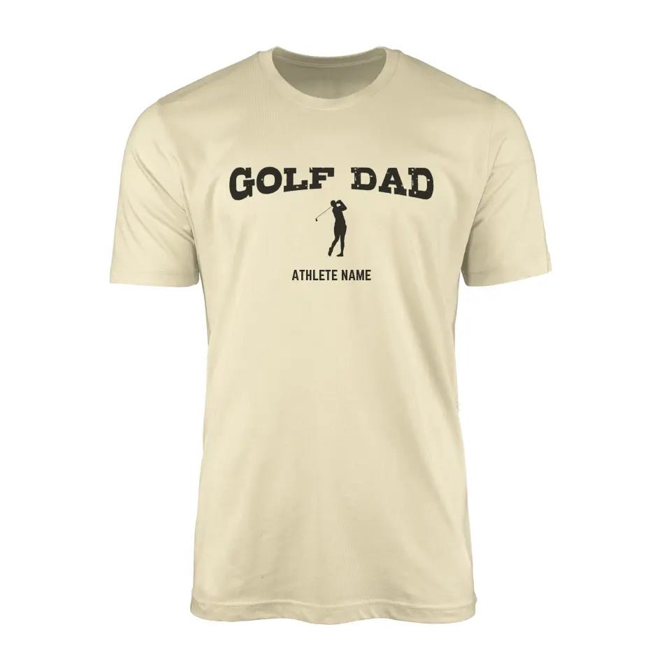 Golf Dad with Golfer Icon and Golfer Name on a Men's T-Shirt with a Black Graphic
