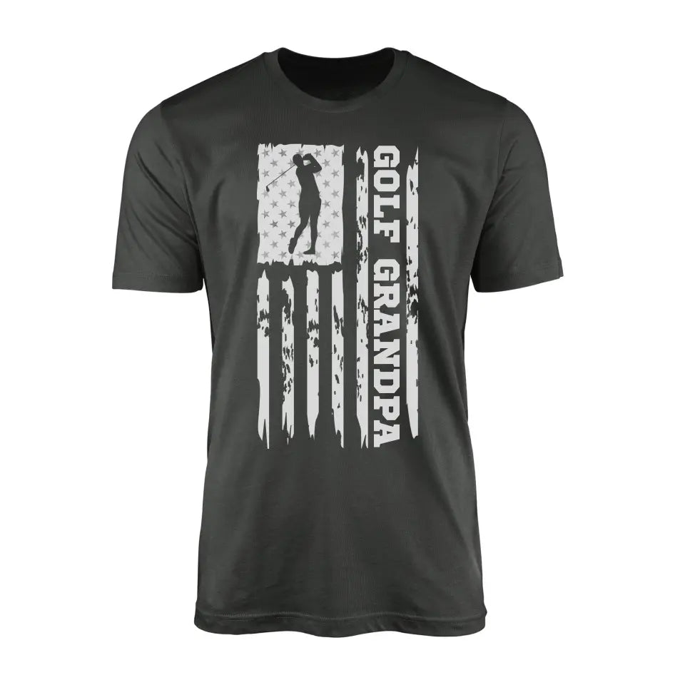 Golf Grandpa Vertical Flag on a Men's T-Shirt with a White Graphic
