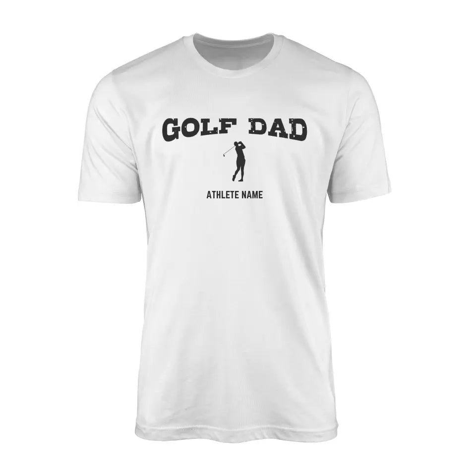 Golf Dad with Golfer Icon and Golfer Name on a Men's T-Shirt with a Black Graphic