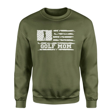 Golf Mom Horizontal Flag on a Sweatshirt with a White Graphic