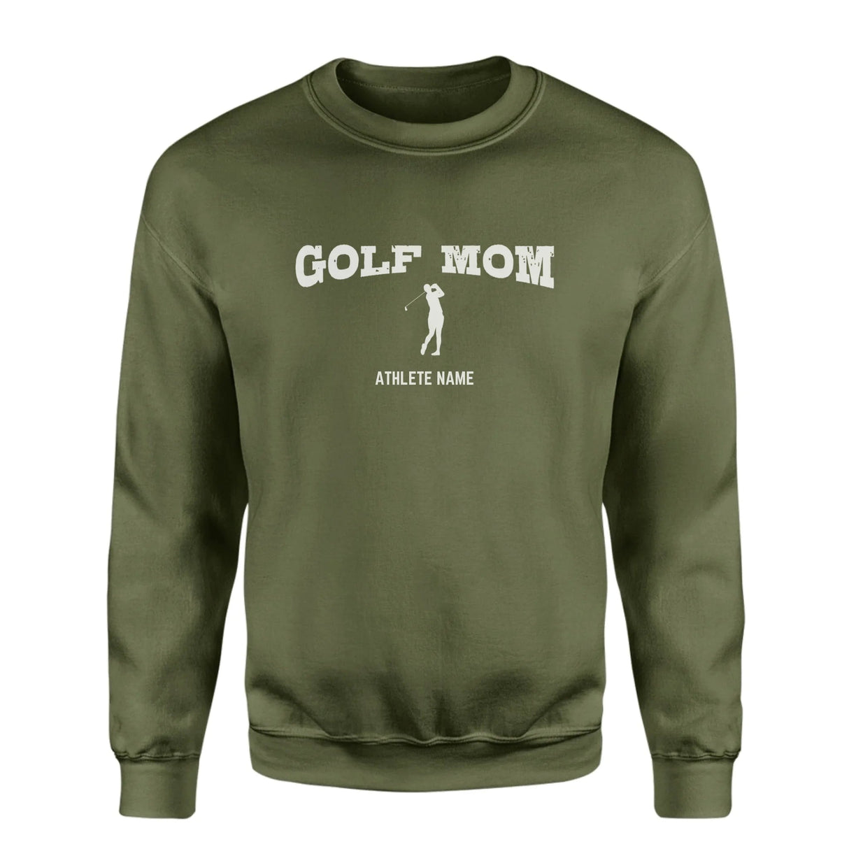 Golf Mom with Golfer Icon and Golfer Name on a Sweatshirt with a White Graphic
