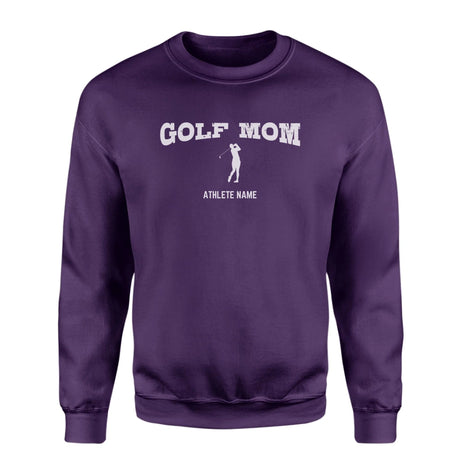 Golf Mom with Golfer Icon and Golfer Name on a Sweatshirt with a White Graphic