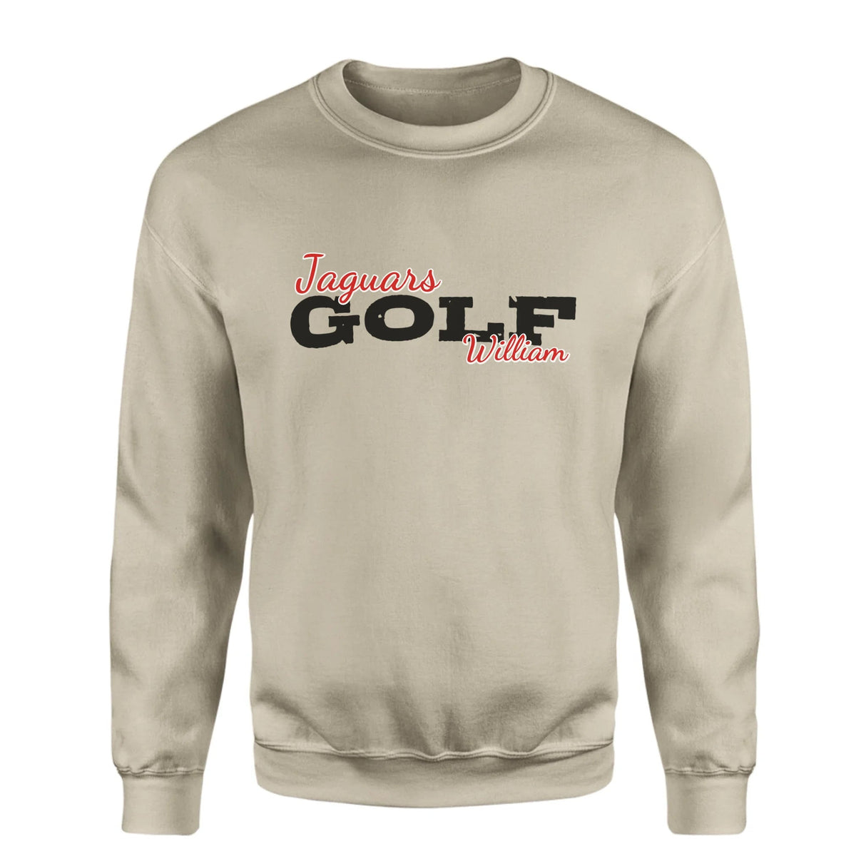 Custom Golf Mascot and Golfer Name on a Sweatshirt with a Black Graphic