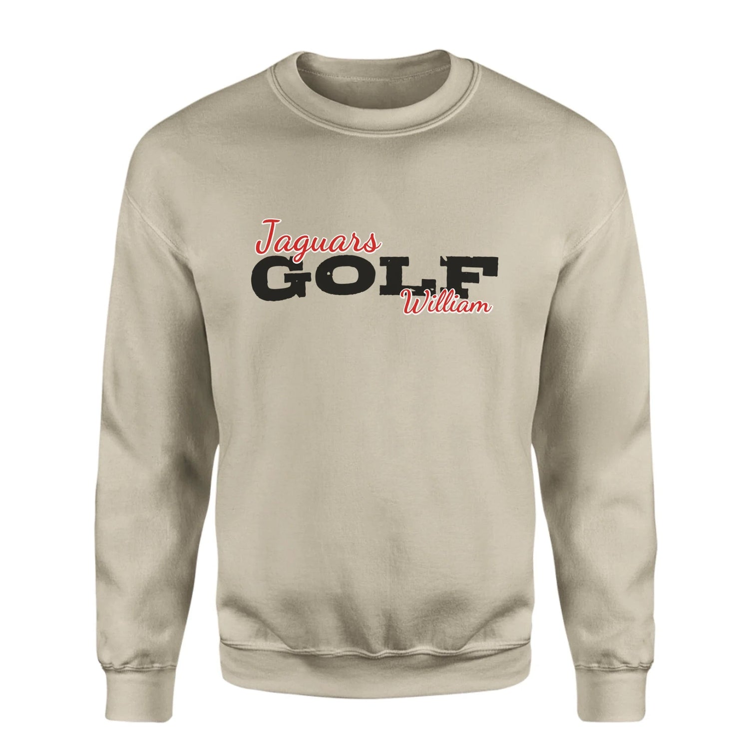 Custom Golf Mascot and Golfer Name on a Sweatshirt with a Black Graphic