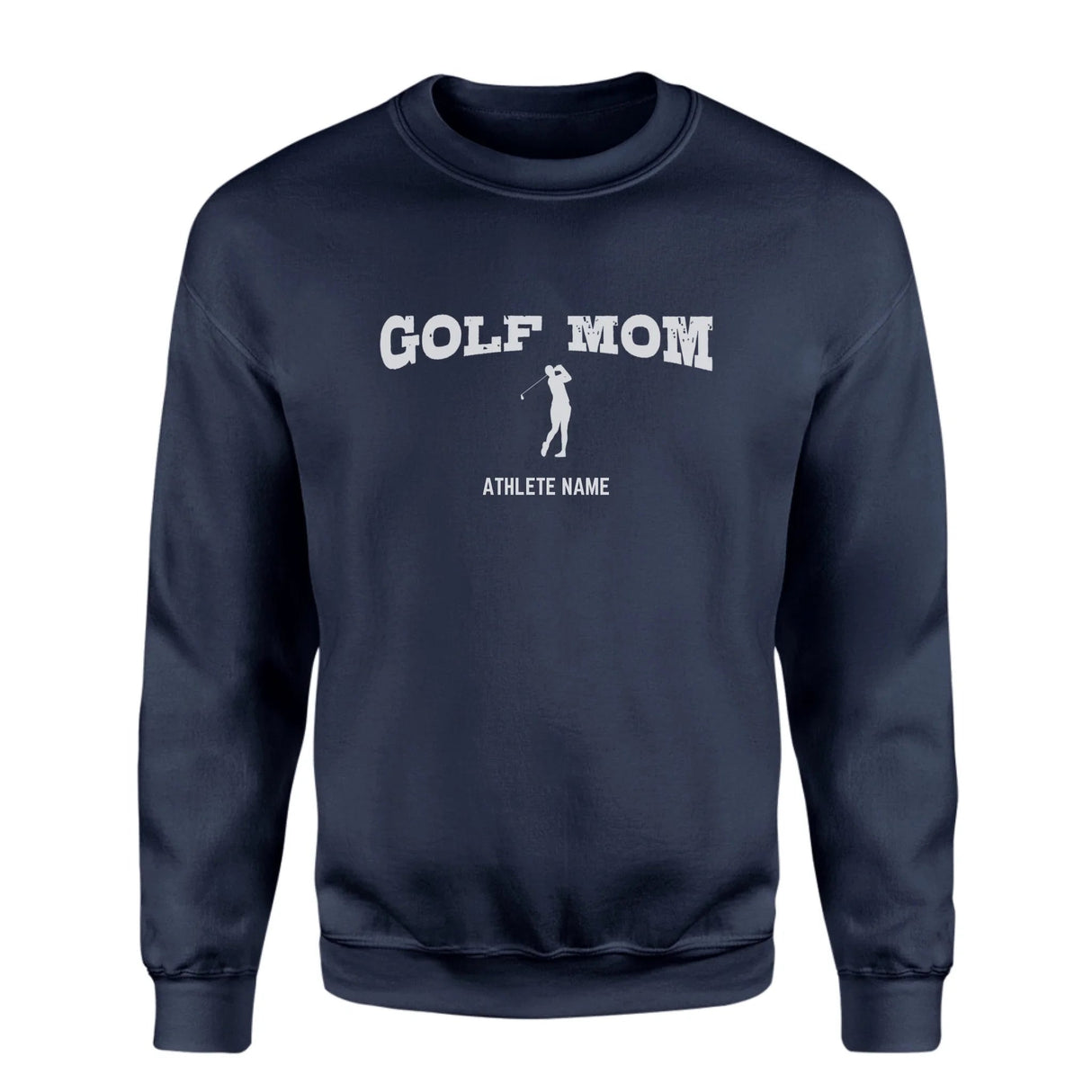 Golf Mom with Golfer Icon and Golfer Name on a Sweatshirt with a White Graphic
