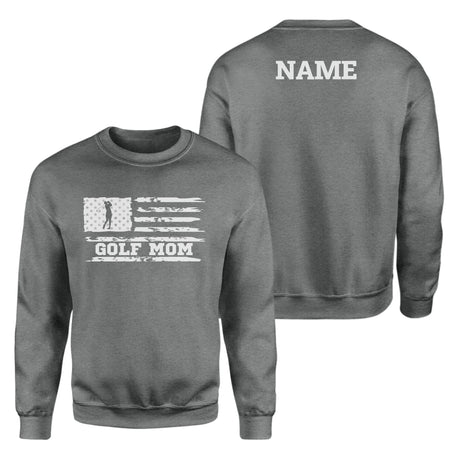 Golf Mom Horizontal Flag With Golfer Name on a Sweatshirt with a White Graphic