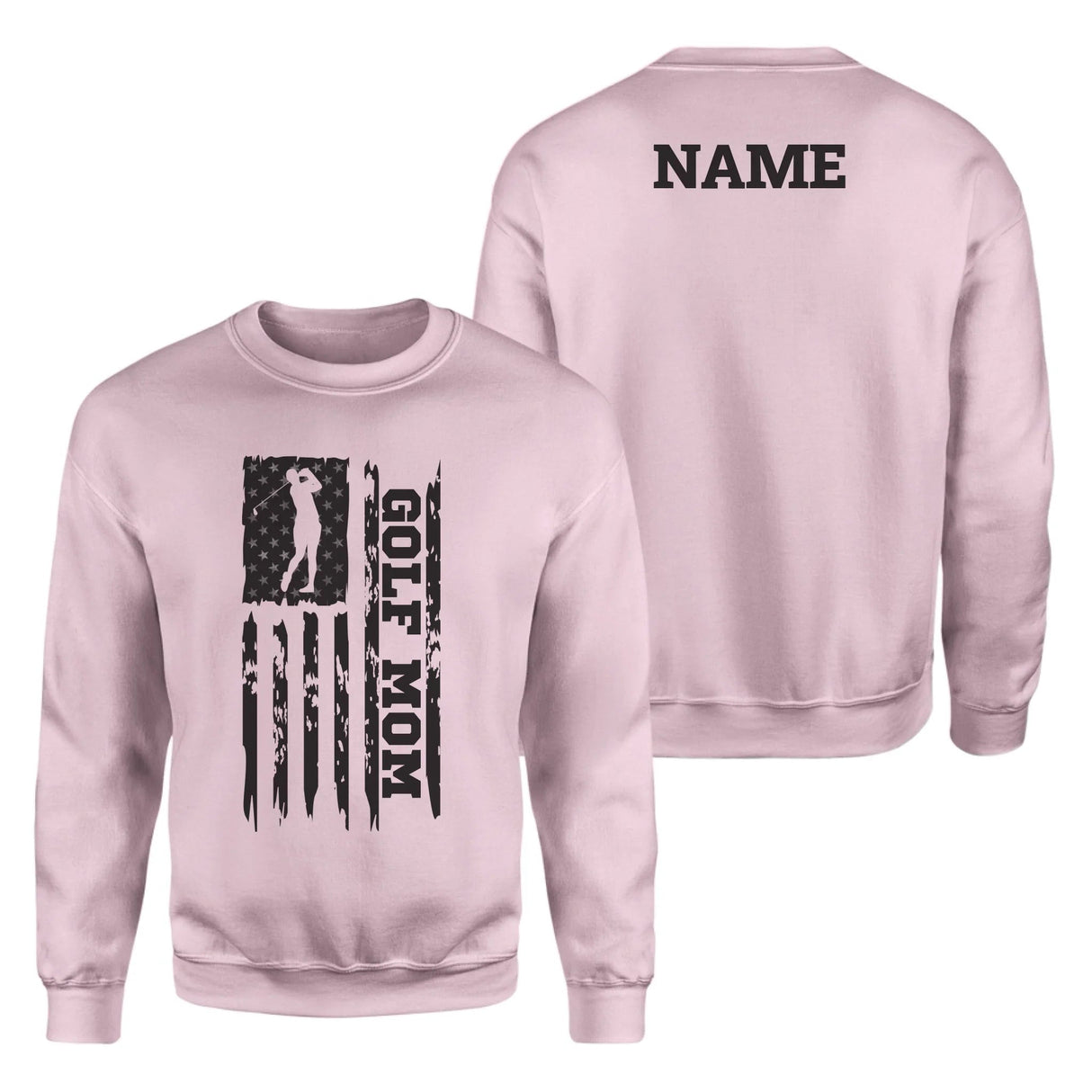 Golf Mom Vertical Flag With Golfer Name on a Sweatshirt with a Black Graphic