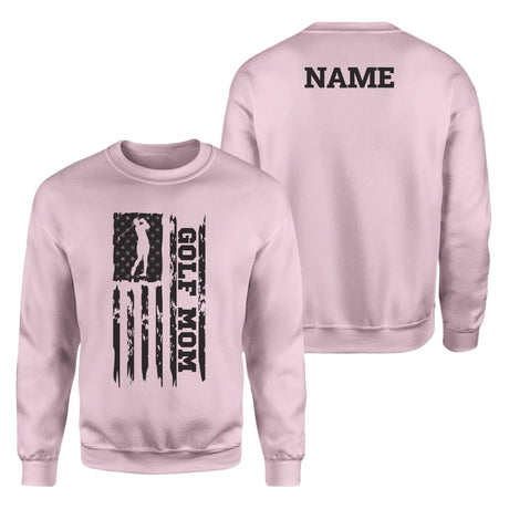 Golf Mom Vertical Flag With Golfer Name on a Sweatshirt with a Black Graphic