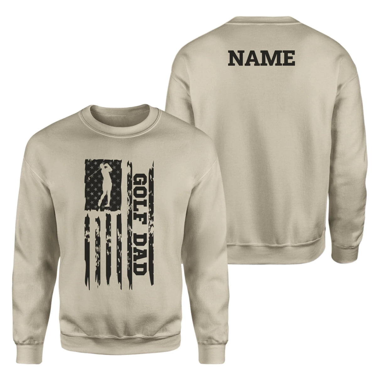 Golf Dad Vertical Flag With Golfer Name on a Sweatshirt with a Black Graphic