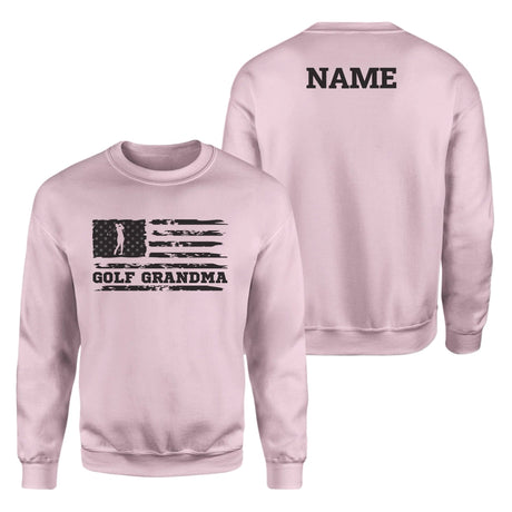 Golf Grandma Horizontal Flag With Golfer Name on a Sweatshirt with a Black Graphic