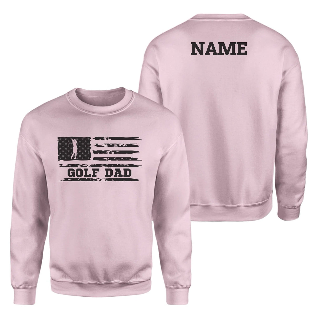 Golf Dad Horizontal Flag With Golfer Name on a Sweatshirt with a Black Graphic