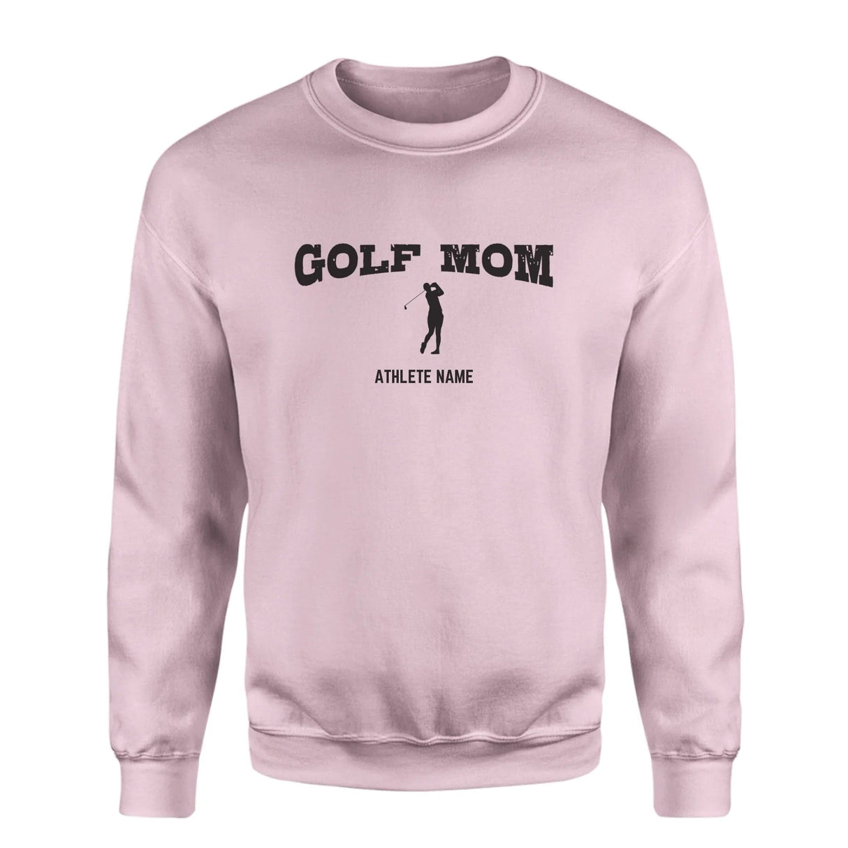 Golf Mom with Golfer Icon and Golfer Name on a Sweatshirt with a Black Graphic