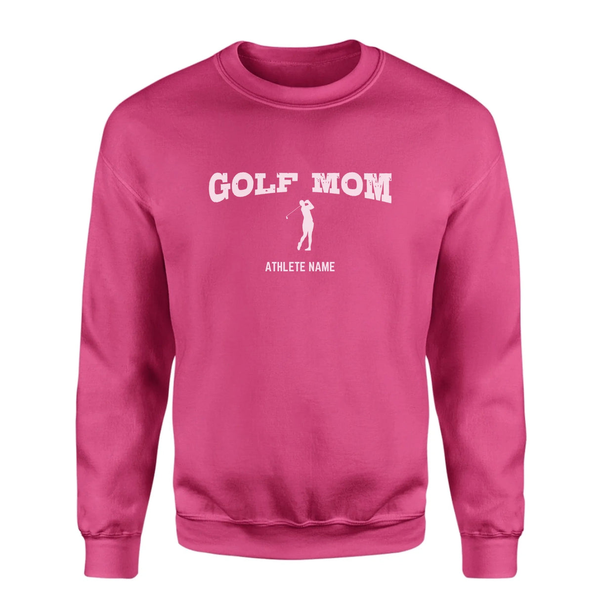 Golf Mom with Golfer Icon and Golfer Name on a Sweatshirt with a White Graphic