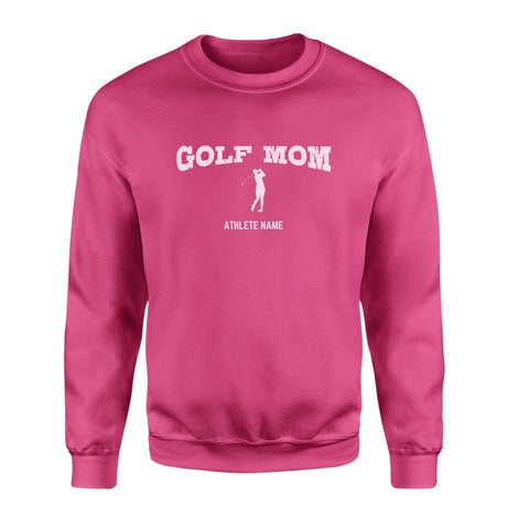 Golf Mom with Golfer Icon and Golfer Name on a Sweatshirt with a White Graphic