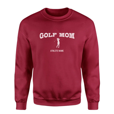 Golf Mom with Golfer Icon and Golfer Name on a Sweatshirt with a White Graphic