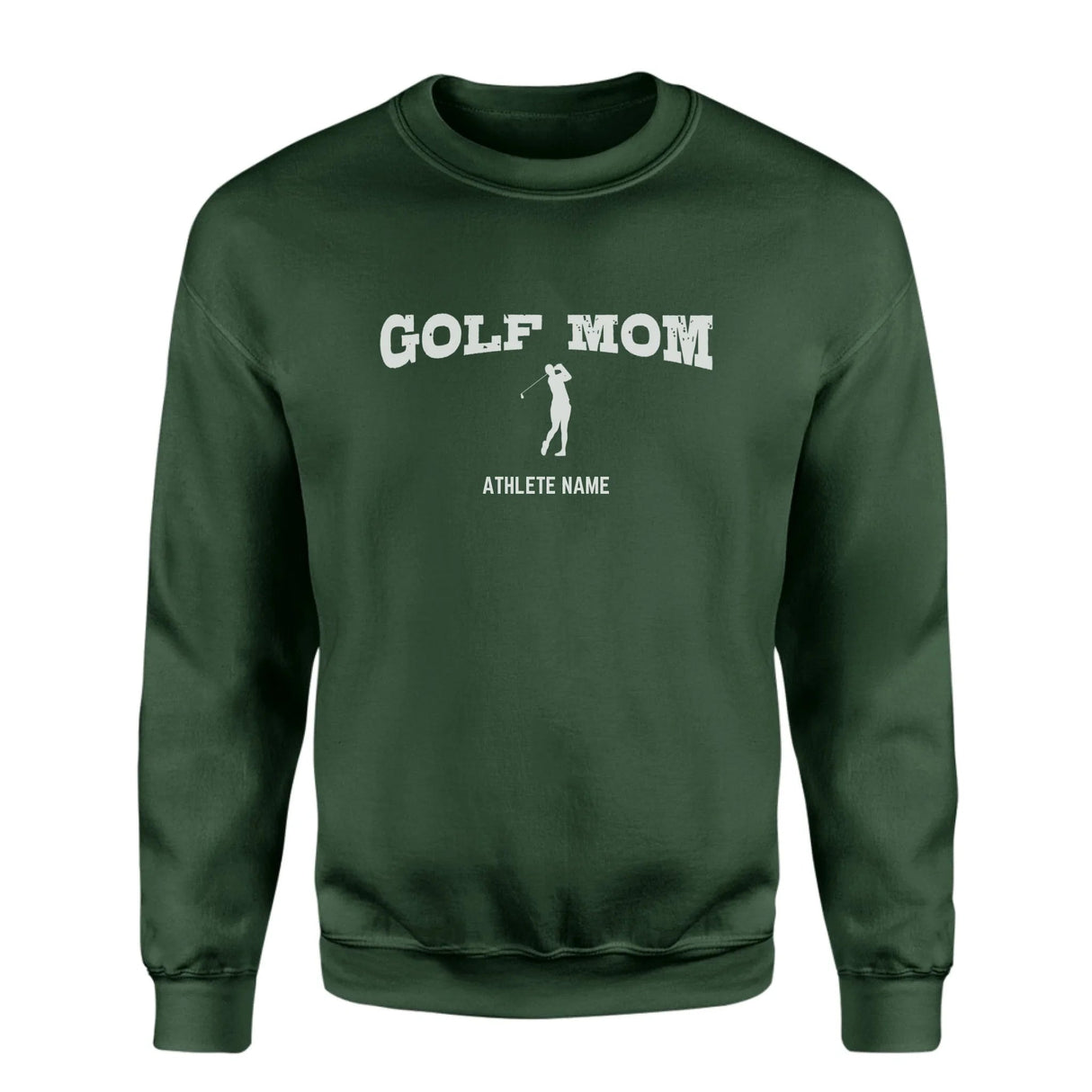Golf Mom with Golfer Icon and Golfer Name on a Sweatshirt with a White Graphic